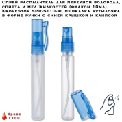 Спрей распылитель для перекиси водорода, спирта и мед.жидкостей (флакон 10мл) KroveStop SPR-ST10-bl пшикалка бутылочка в форме ручки с синей крышкой и клипсой